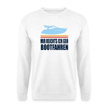Boot Kapitän Lustige Sprüche Motorboot - Unisex Pullover - Weiß - Vorne - Alina (178cm) & Michal (187cm)