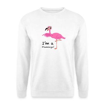 Flamingo Pose in Pink - Unisex Pullover - Weiß - Vorne - Alina (178cm) & Michal (187cm)