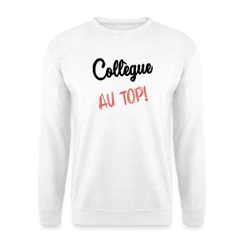 KOLLEGE. ANFANGEN. BESCHÄFTIGUNG. HUMOR. MANAGER. CHEF - Unisex Pullover - Weiß - Vorne - Alina (178cm) & Michal (187cm)