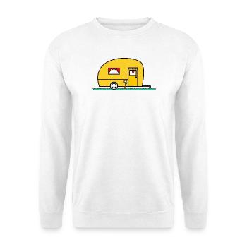 WOHNWAGEN. VAN. VAN. CAMPING CAR. - CAMPING. - ICH WAR HIER. - HUMOR. - Unisex Pullover - Weiß - Vorne - Alina (178cm) & Michal (187cm)