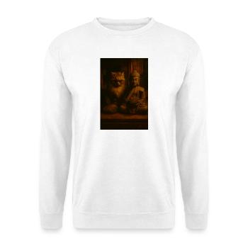 Buddha Cat - Unisex Pullover - Weiß - Vorne - Alina (178cm) & Michal (187cm)