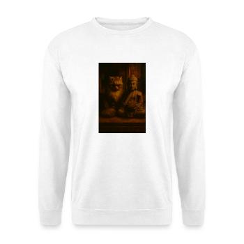 Buddha Cat - Unisex Pullover - Weiß - Vorne - Alina (178cm) & Michal (187cm)