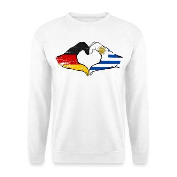Deutschland Uruguay Flagge Hände Herzform used - Unisex Pullover - Weiß - Vorne - Alina (178cm) & Michal (187cm)