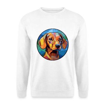 Dackelhund Hund Buntglas Bunte Karikatur Kawai - Unisex Pullover - Weiß - Vorne - Alina (178cm) & Michal (187cm)