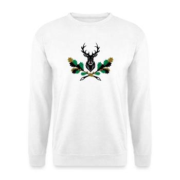Hirsch Geweih Eiche Logo 3farbig - Unisex Pullover - Weiß - Vorne - Alina (178cm) & Michal (187cm)