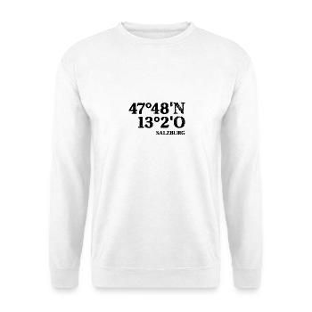 Salzburg Koordinaten - Unisex Pullover - Weiß - Vorne - Alina (178cm) & Michal (187cm)