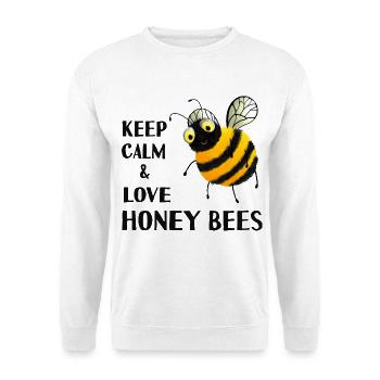 Keep calm and love Honey Bees - Bienen Motiv - Unisex Pullover - Weiß - Vorne - Alina (178cm) & Michal (187cm)