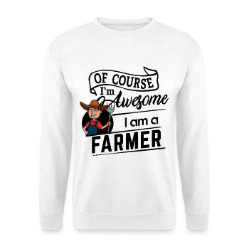 Of course I'm awesome - I am a Farmer - Unisex Pullover - Weiß - Vorne - Alina (178cm) & Michal (187cm)