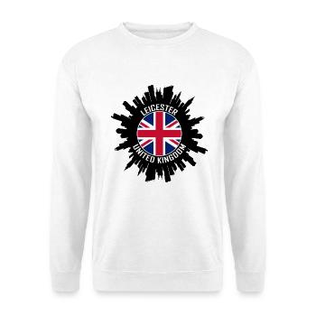 Leicester Skyline UK Flagge Reise Souvenir - Unisex Pullover - Weiß - Vorne - Alina (178cm) & Michal (187cm)