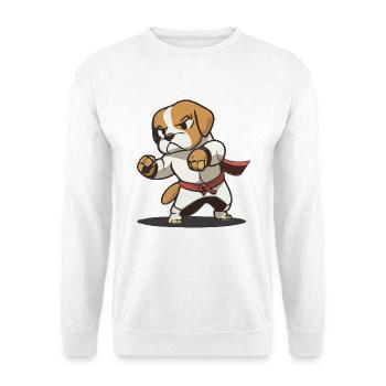 Süßer Hund kennt Karate Cartoon Illustration - Unisex Pullover - Weiß - Vorne - Alina (178cm) & Michal (187cm)
