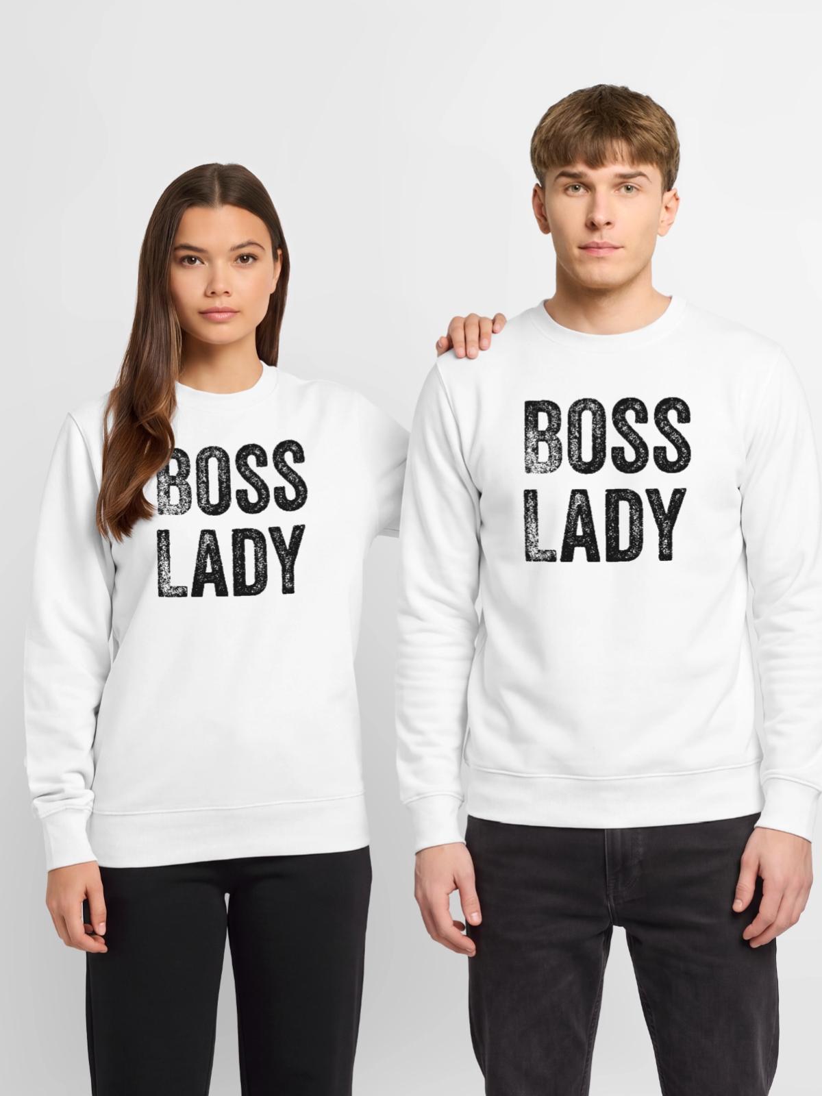 lustiger Chef-Spruch - Unisex Pullover - Weiß - Vorne - Alina (178cm) & Michal (187cm)