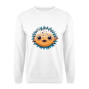 Stachelschwein-Kugelfisch-Karikatur-Kawaii-Illustration - Unisex Pullover - Weiß - Vorne - Alina (178cm) & Michal (187cm)