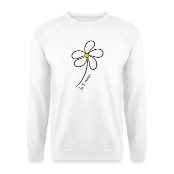 ICH LIEBE DICH. ICH LIEBE DICH. LIEBE. LIEBE. HERZ. BLUME - Unisex Pullover - Weiß - Vorne - Alina (178cm) & Michal (187cm)