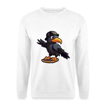 Lustige Krähe Kawaii Cartoon Haustier spielt Skateboard - Unisex Pullover - Weiß - Vorne - Alina (178cm) & Michal (187cm)