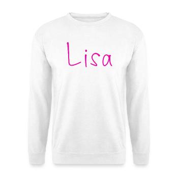 Lisa Schriftzug Neonpink - Unisex Pullover - Weiß - Vorne - Alina (178cm) & Michal (187cm)