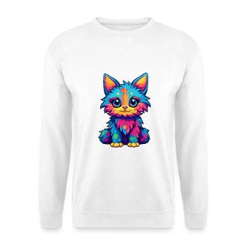 Katze buntes Aquarell Cartoon Kawaii Tier - Unisex Pullover - Weiß - Vorne - Alina (178cm) & Michal (187cm)