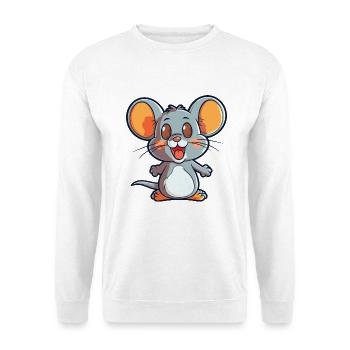 Maus-Cartoon-Kawaii-Aquarell-Illustration - Unisex Pullover - Weiß - Vorne - Alina (178cm) & Michal (187cm)