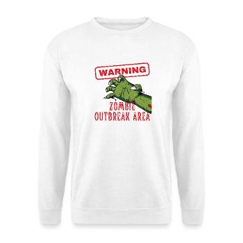 Warnung Zombie Outbreak Area Brain Eater - Unisex Pullover - Weiß - Vorne - Alina (178cm) & Michal (187cm)