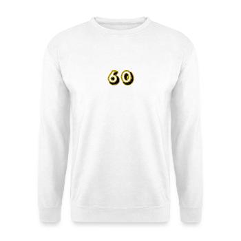 60. 60 JAHRE. 60-JÄHRIGES JUBILÄUM. 60. GEBURTSTAG. - Unisex Pullover - Weiß - Vorne - Alina (178cm) & Michal (187cm)