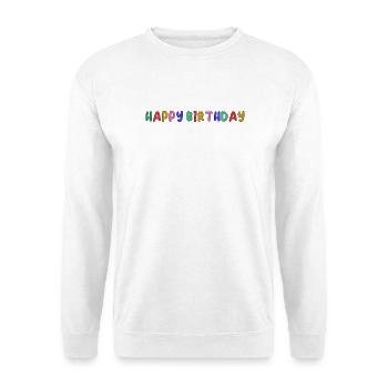 ALLES GUTE ZUM GEBURTSTAG. ALLES GUTE ZUM GEBURTSTAG. JAHRESTAG. - Unisex Pullover - Weiß - Vorne - Alina (178cm) & Michal (187cm)
