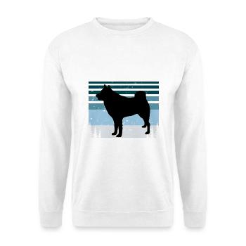 Finnischer Spitz Hundeliebhaber Silhouette Vintage Sonnenuntergang - Unisex Pullover - Weiß - Vorne - Alina (178cm) & Michal (187cm)