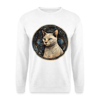 Thailändische Katzenrasse Aquarell Glasmalerei - Unisex Pullover - Weiß - Vorne - Alina (178cm) & Michal (187cm)