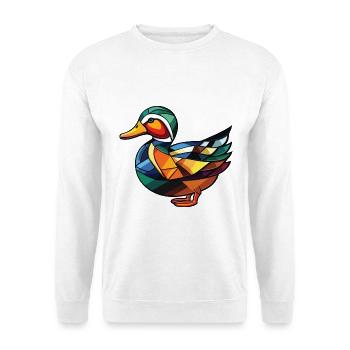 Mandarinenten-bunte Aquarell-Tierkarikatur - Unisex Pullover - Weiß - Vorne - Alina (178cm) & Michal (187cm)