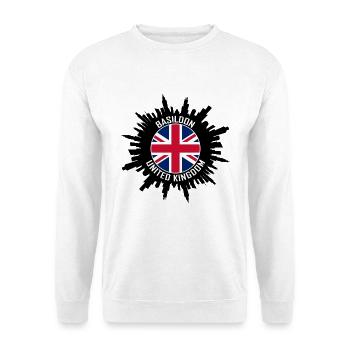Basildon Skyline UK Flagge Reise-Souvenir - Unisex Pullover - Weiß - Vorne - Alina (178cm) & Michal (187cm)