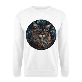 Sibirische Katzenrasse Aquarell Glasmalerei - Unisex Pullover - Weiß - Vorne - Alina (178cm) & Michal (187cm)