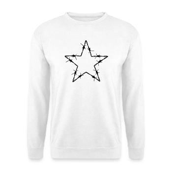 Stacheldraht 5 Eck Stern - Geschenkidee Tattoo - Unisex Pullover - Weiß - Vorne - Alina (178cm) & Michal (187cm)