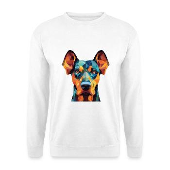 Dobermann Pinscher Hunderasse buntes Aquarell - Unisex Pullover - Weiß - Vorne - Alina (178cm) & Michal (187cm)