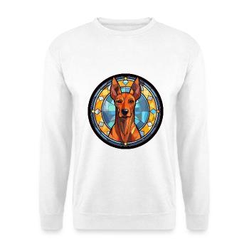 Dobermann Pinscher Hunderasse Buntglas Bunt - Unisex Pullover - Weiß - Vorne - Alina (178cm) & Michal (187cm)