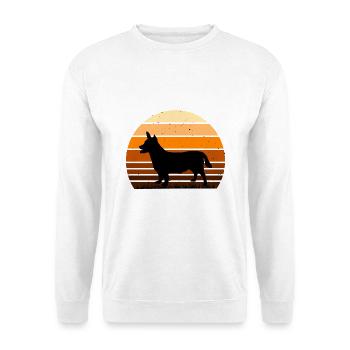 Lancashire Heeler Hund Liebe Silhouette Retro Sonnenuntergang - Unisex Pullover - Weiß - Vorne - Alina (178cm) & Michal (187cm)