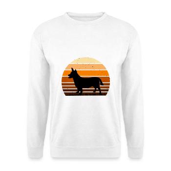 Lancashire Heeler Hund Liebe Silhouette Retro Sonnenuntergang - Unisex Pullover - Weiß - Vorne - Alina (178cm) & Michal (187cm)
