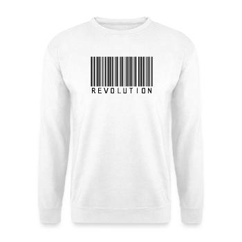 Revolutions-Barcode - Unisex Pullover - Weiß - Vorne - Alina (178cm) & Michal (187cm)