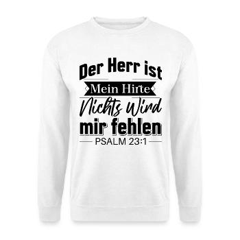 Psalm 23 [Die Bibel]: Der Herr ist mein Hirte - Unisex Pullover - Weiß - Vorne - Alina (178cm) & Michal (187cm)
