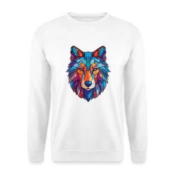 Wolf buntes Aquarell Tier Haustier Illustration - Unisex Pullover - Weiß - Vorne - Alina (178cm) & Michal (187cm)