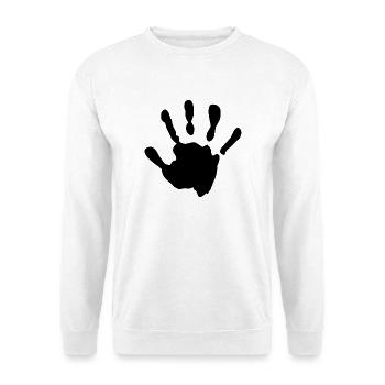 Baby im Bauch Handabdruck - Unisex Pullover - Weiß - Vorne - Alina (178cm) & Michal (187cm)