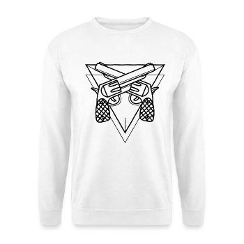 Skrupelloser Revolver Kartellboss - Unisex Pullover - Weiß - Vorne - Alina (178cm) & Michal (187cm)