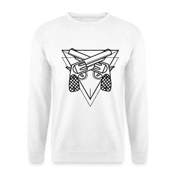 Skrupelloser Revolver Kartellboss - Unisex Pullover - Weiß - Vorne - Alina (178cm) & Michal (187cm)