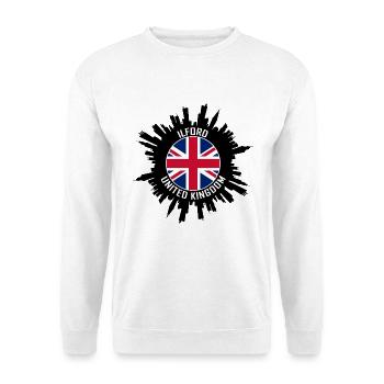 Ilford Skyline UK Flagge Reise-Souvenir - Unisex Pullover - Weiß - Vorne - Alina (178cm) & Michal (187cm)