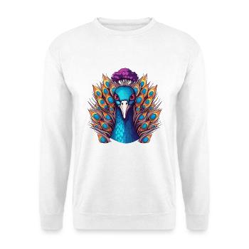 Pfau buntes Aquarell Cartoon Kawaii Tier - Unisex Pullover - Weiß - Vorne - Alina (178cm) & Michal (187cm)
