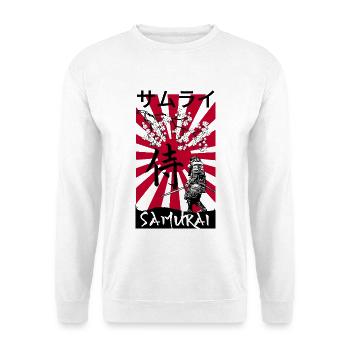 Samurai im Kirschblütenrot - Unisex Pullover - Weiß - Vorne - Alina (178cm) & Michal (187cm)