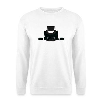 Top Hut Katze Monokel - Unisex Pullover - Weiß - Vorne - Alina (178cm) & Michal (187cm)