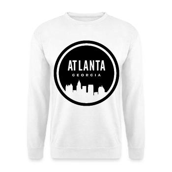"Atlanta: Lebendige Verschmelzung von Geschichte und Innovation - Unisex Pullover - Weiß - Vorne - Alina (178cm) & Michal (187cm)
