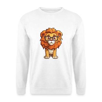 Löwe trägt Brille Karikatur Kawaii Illustration - Unisex Pullover - Weiß - Vorne - Alina (178cm) & Michal (187cm)