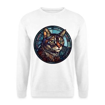Kalifornisches Aquarellglas mit gespillter Katzenrasse - Unisex Pullover - Weiß - Vorne - Alina (178cm) & Michal (187cm)