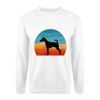 Foxterrier Glatte Hundesilhouette Retro Sonnenuntergang - Unisex Pullover - Weiß - Vorne - Alina (178cm) & Michal (187cm)