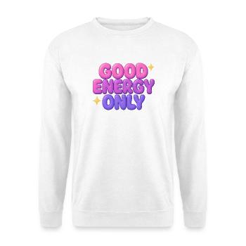 good energy only / y2k bubble art - Unisex Pullover - Weiß - Vorne - Alina (178cm) & Michal (187cm)