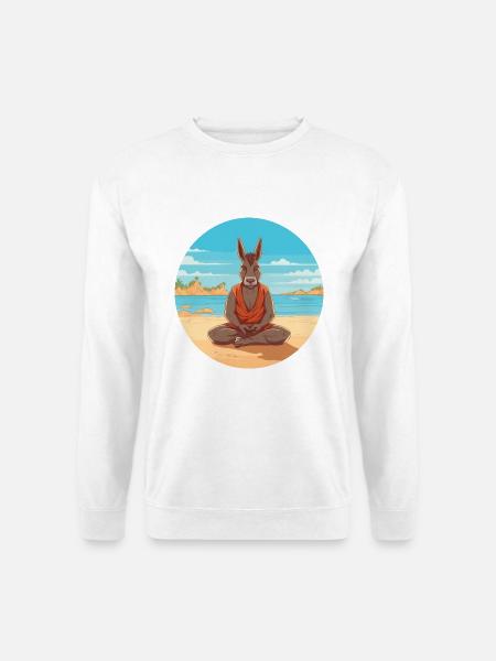 Eselkarikatur Yoga Strand Sommer Illustration - Unisex Pullover - Weiß